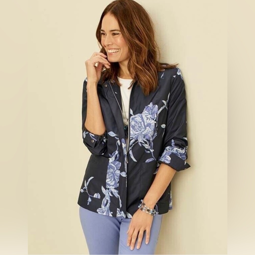 Chico's Black and Blue Floral Blazer
